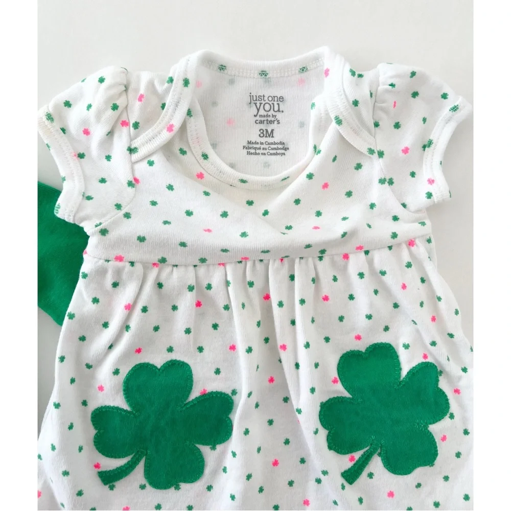 Carter’s St. Patrick’s Day Festive Green Shamrock Baby Girl Set - Size 3 Months - Picture 5 of 6